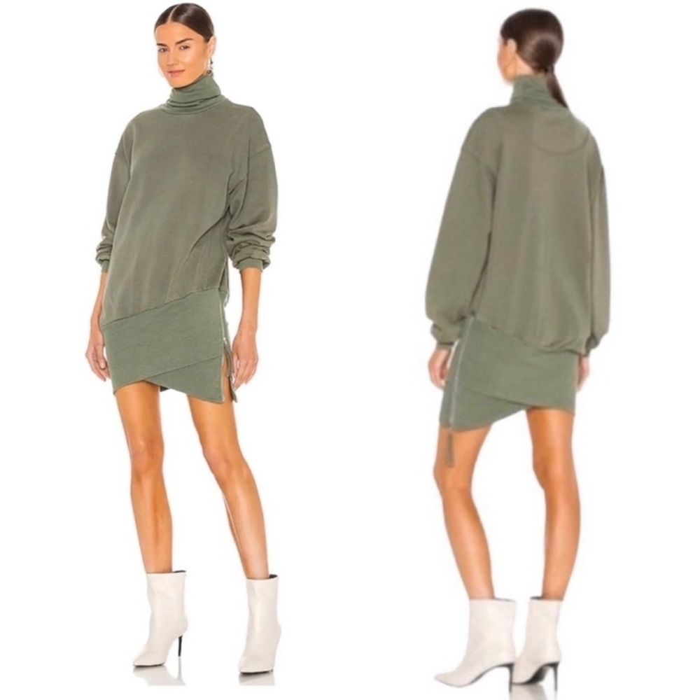 YOUNG, FABULOUS & BROKE Turtleneck Sweatshirt Mini Dress Army Green Sz M Revolve